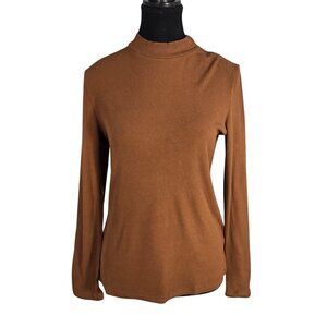 NWT | Nutssfiree Brown Ribbed Long Sleeve Top | Mock Neck | XL